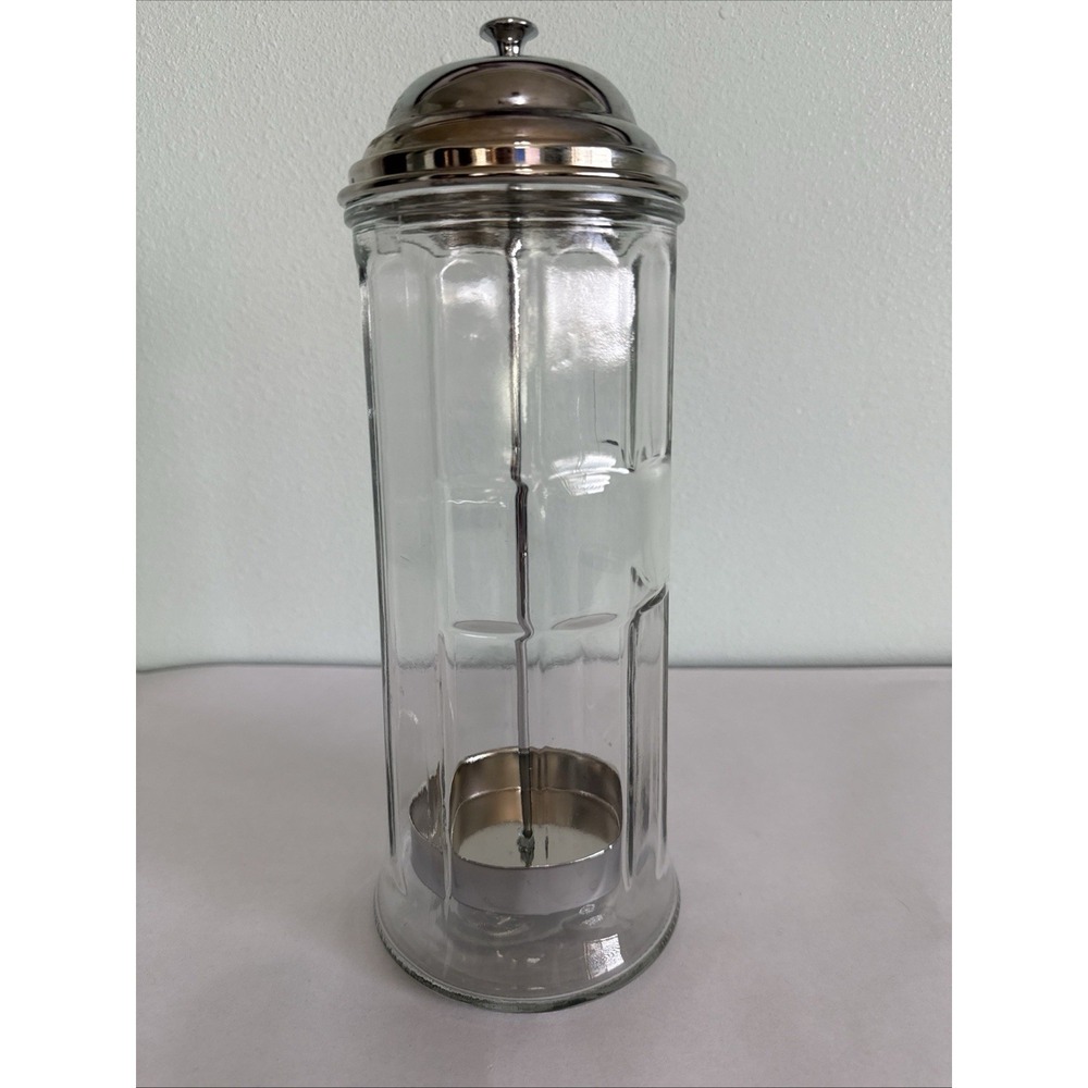 Antique DINER Soda Fountain Straw Holder Dispenser 10 Panel‎ Thick Chunky Glass